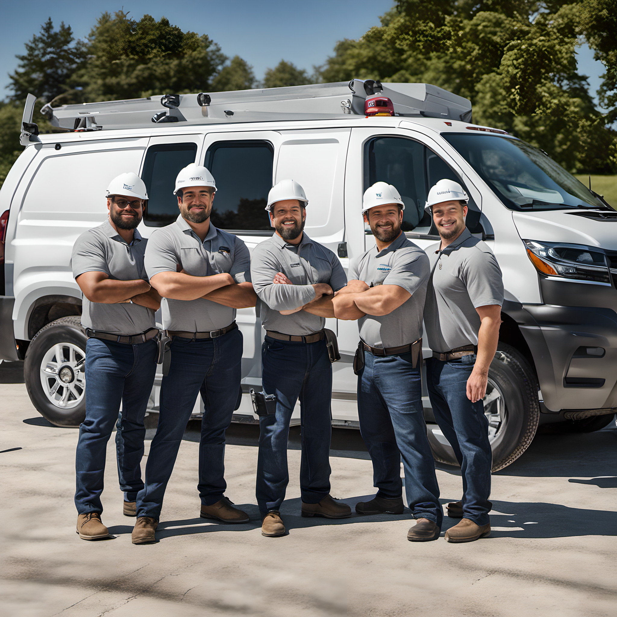 Gutter Installers Standing by work van