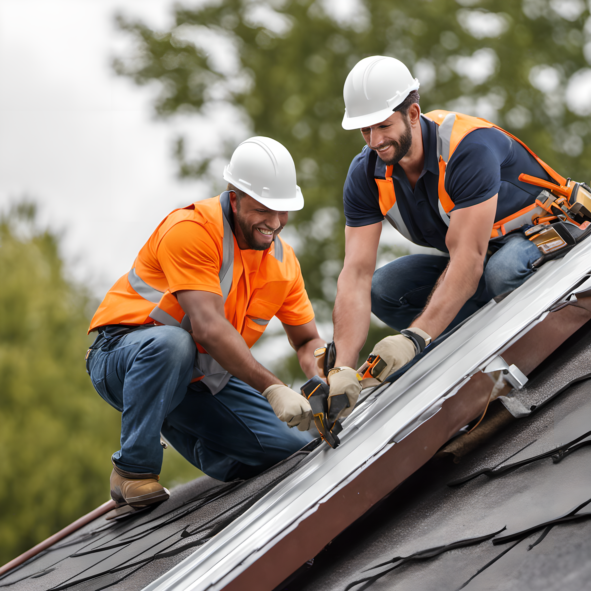 gutter roofers on roof top